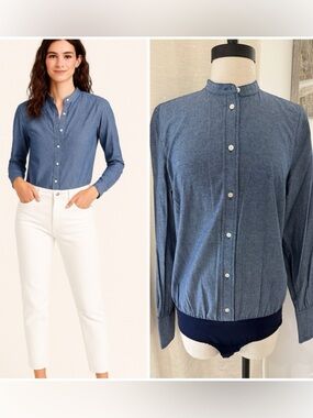 J. Crew NWT Chambray Denim Button Down Bodysuit Shirt Size 10